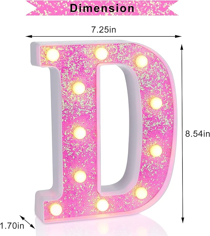 Foaky Pink Light up Letters,Pink Party Decorations,Girls Room Decor,Glitter Light Up Letters,Alphabet Letter Sign for Night Light Birthday Party Girls Gifts, Home Bar Decoration(D)-NeatNest