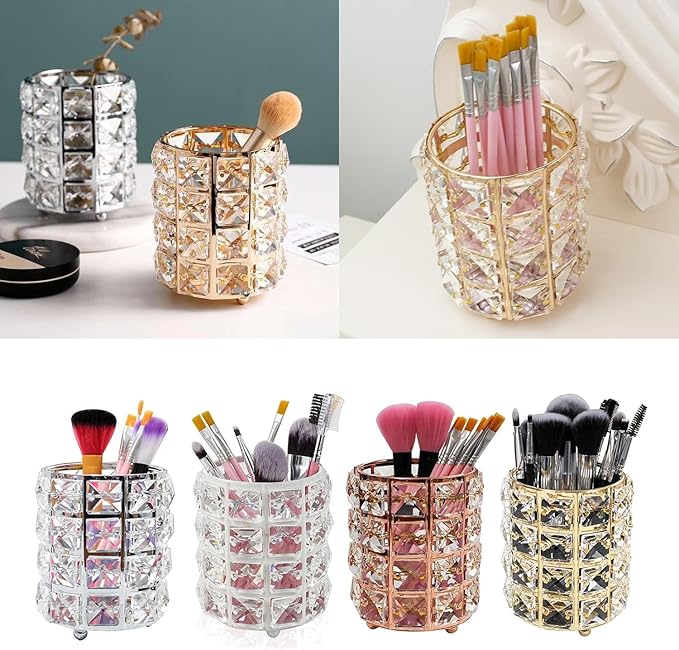 AKOAK 1 Pack Crystal Makeup Brush Holder Office Supplies Storage Rack Eyebrow Pencil/Lipstick/Pencil Makeup Container, Dressing Table, Bedroom, Office (White)-NeatNest