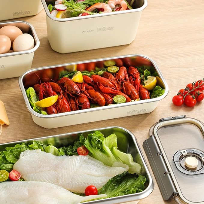 1Pack Large Size Deli Meat Container & Bacon Container for Refrigerator & Chease Keeper– 304SS Airtight Fridge Storage Box with Date Tracker, BPA-Free & Dishwasher Safe,Creamy White