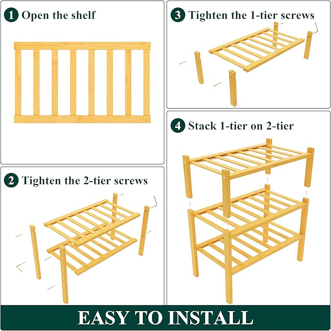 Smiry Shoe Rack, 3 Tier Small Bamboo Shoe Organizer, Stackable Free Standing Wooden Shoe Storage Shelf for Closet, Entryway, Front Door Entrance, Natural-NeatNest
