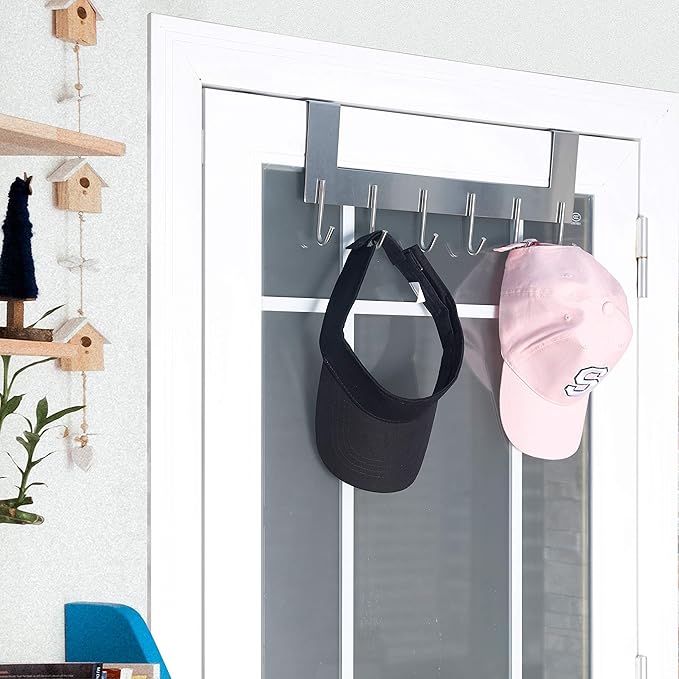 WEBI Over The Door Hooks Door Hanger,Over The Door Towel Rack with 6 Hooks for Hanging,Over Door Coat Rack for Clothes,Back of Bathroom,Brushed Nickel,2 Packs