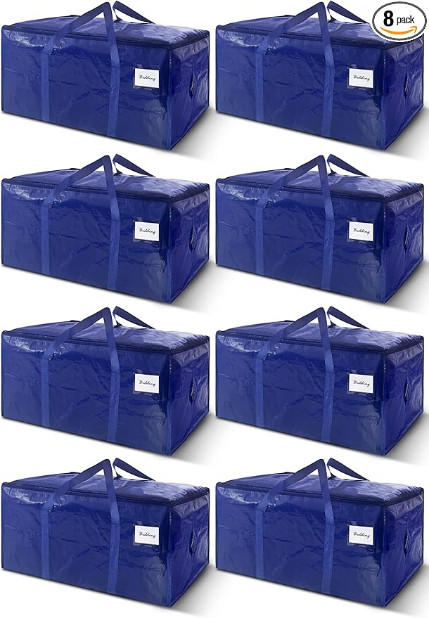 8 Pack Extra Heavy Duty Large Moving Bags with Strong Zipper & Carrying Handles, Sturdy Clothes Storage Bag Totes Bins, Packing Bags Moving Boxes College Moving Supplies, Dark Blue - 33 gal-NeatNest