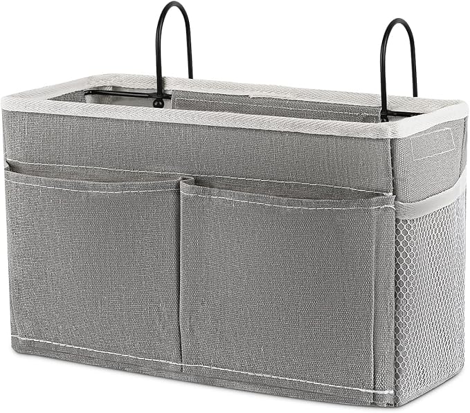 Bedside Caddy Bedside Hanging Storage Basket Bed Caddy for Headboards Bunk Dorm Rooms Crib Beds Rails Organizer (Grey)-NeatNest