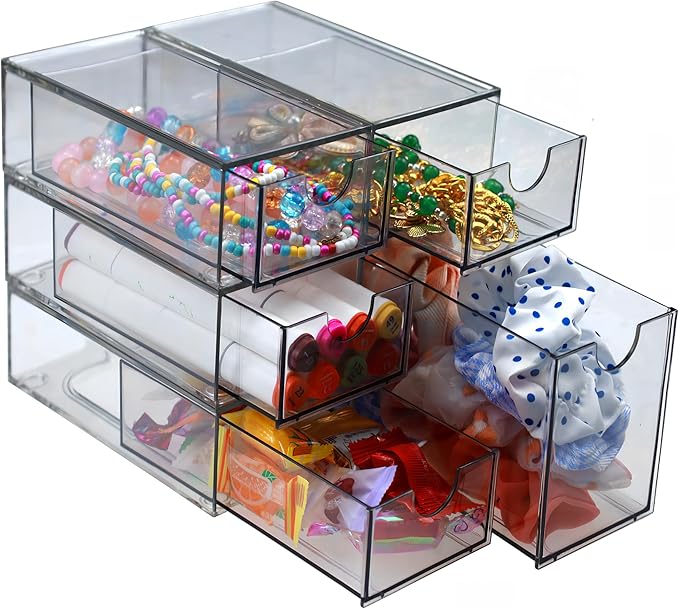 5 Pack Acrylic Makeup Organizer Clear Stackable Storage Drawers Tall Acrylic Bathroom Makeup Organizer for Cosmetic,Beauty Supplies,Ideal for Vanity, Undersink,Cabinet,Desk Home Organization-NeatNest