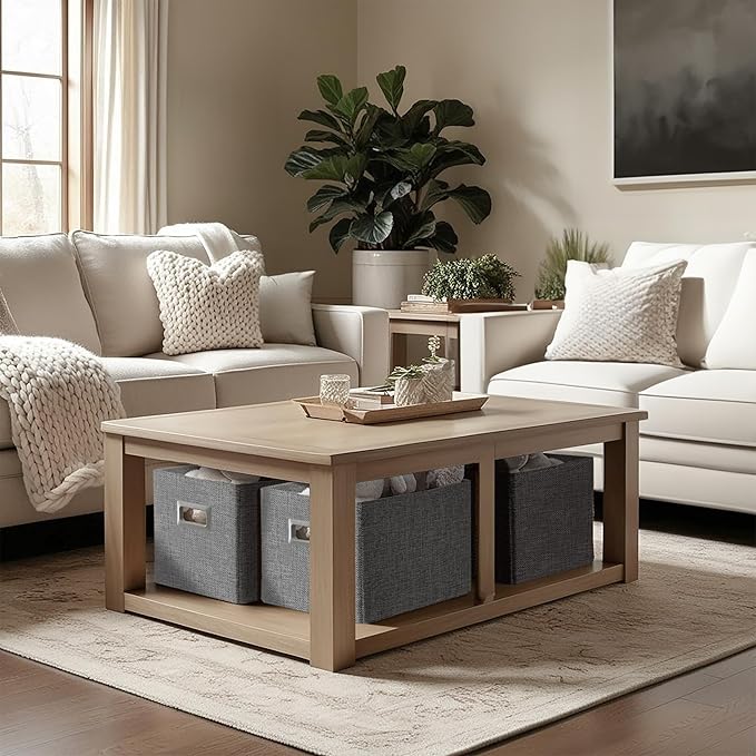 DECOMOMO Storage Bins for Shelves Robust Fabric Closet Bins for Shelves Toy Storage Clothes Books (Pack of 3 – Charcoal)-NeatNest