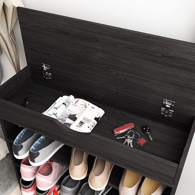 soges 5-Tier Wooden Shoe Rack with Storage Cabinet, 29.5 inches Vertical Free Standing Shoe Shelf, Shoe Organizer Storage Cabinet for Entryway, Living Room, Hallway, Doorway, Black-NeatNest