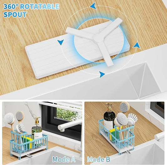 Cisily Blue Sponge Holder for Kitchen Sink, Sink Caddy Organizer with High Brush Holder, Kitchen Countertop Organizers and Storage Essentials, Rustproof 304 Stainless Steel, Soap Dispenser Organize-NeatNest