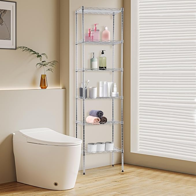 BestOffice Metal Garage Shelving 6 Tiers Garage Storage Shelves Heavy Duty 17”D x 12”W x 64”H Easy Assemble Wire Shelving NSF Certified Storage Shelves with Levling Feet for Home Garage Office, Chrome-NeatNest