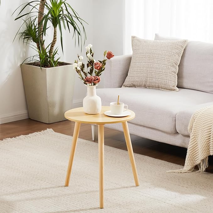 Apicizon Small Round Side Table, Modern Light Wood Side Table Bedside Nightstand End Table for Small Spaces, Bedroom, Living Room, 16.5 x 20 Inches, Natural-NeatNest