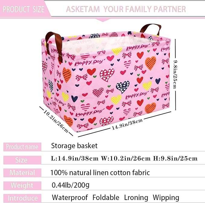 Easter Basket for Gifts Empty Pink Cute Heart Large Gift Basket Decorative Storage Bin for Kid and Baby Room Décor (Happy Day Love)-NeatNest