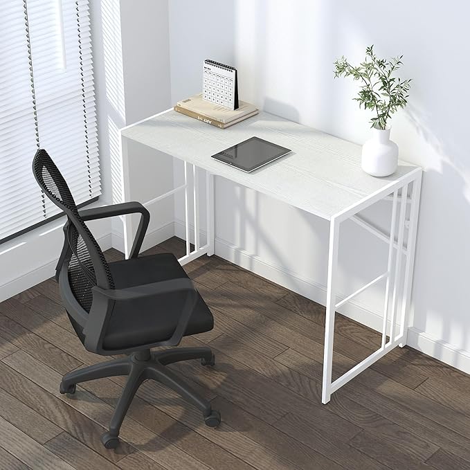 Folding Desk 40 inch Writing Gaming Computer Camping Table, No Assembly Required Home Office Desk, White-NeatNest