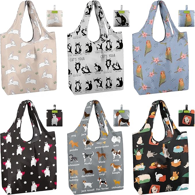 BeeGreen Reusable Grocery Bags 6 Pack, Heavy Duty Totes for Women, Foldable Grocery Bag Large Shopping Totes with Handles for Work, Travel, Gift, Store, Polyester Washable Reusable Tote Bag-NeatNest