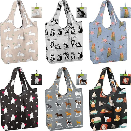 BeeGreen Reusable Grocery Bags 6 Pack, Heavy Duty Totes for Women, Foldable Grocery Bag Large Shopping Totes with Handles for Work, Travel, Gift, Store, Polyester Washable Reusable Tote Bag-NeatNest