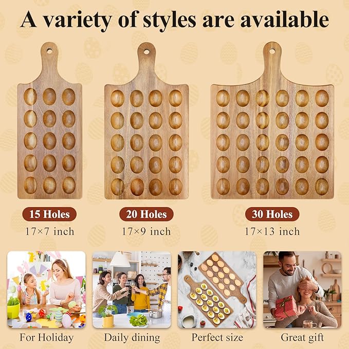 Acacia Wood Egg Platter for Deviled Eggs Container Counter Wooden Charcuterie Board Plates Easter Gift Small Devilled Egg Holder Carrier Cheese Board Hosting Essentials Devil Eggs Dish Serving Tray