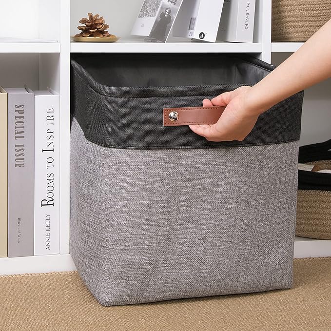 DULLEMELO Cube Basket for Storage, Collapsible Fabric Cube for Organizing, Storage Cube for Closet, Laundry, Nursery, Shelves, Decorative Basket for Gifts Empty (Black&Gray)-NeatNest