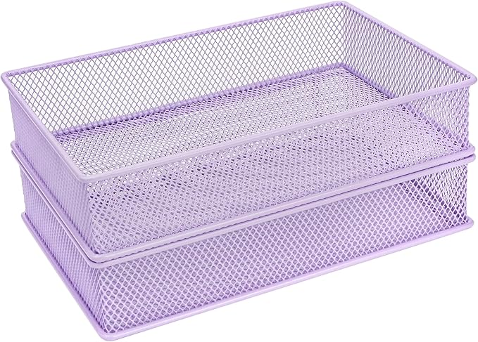 Annova Mesh Stackable Drawer Cabinet and Shelf Organizer Bins Storage Basket School Office Supply Holder Tray- Set of 2 (Light Purple, 6x9x2 Inch)-NeatNest