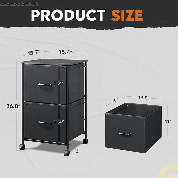 DEVAISE 2 Drawer Mobile File Cabinet, Rolling Printer Stand, Fabric Vertical Filing Cabinet fits A4 or Letter Size for Home Office, Black-NeatNest