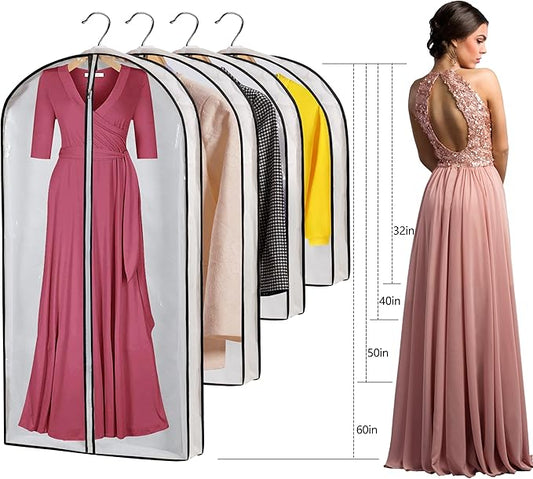 Clear Garment Storage with 4" Gusseted Hanging Covers - Durable, Transparent Protectors for Long Coats, Gowns, Dresses - 24"x 60"x 4" / 6 Pack-NeatNest
