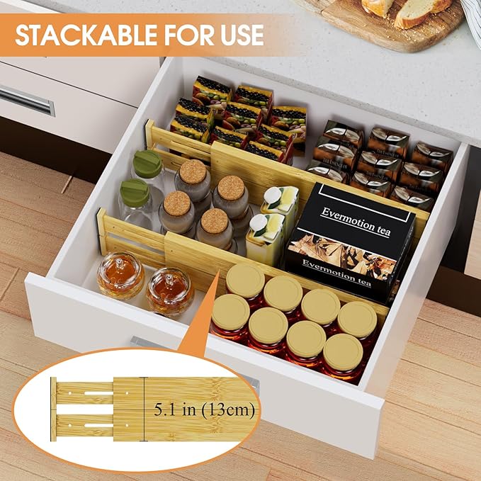 Bamboo Drawer Dividers,17-22" Adjustable Kitchen Drawer Organizer for Clothes,4 Pack Expandable Drawer Organization Separators for Bedroom,Bathroom,Dresser and Office,Natural-NeatNest