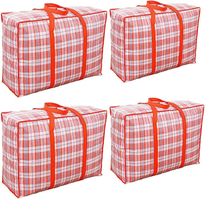 Heavy Duty Jumbo Moving Bags, 168L Oversize Organizer Storage Bags With Durable Zippers for Clothes Comforter Pillow, Water-proof Totes for Carrying Camping Bedding (Set of 4) Red