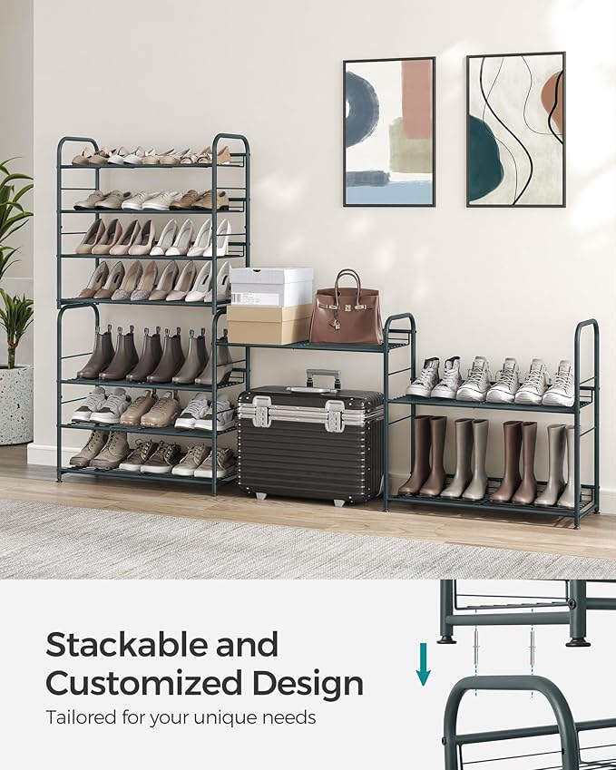 SONGMICS Shoe Rack, 4 Tier Shoe Organizer for Closet, Holds up to 16 Pairs of Shoes, Shoe Rack for Front Door Entrance, Metal Shoe Shelf with Adjustable Tilt Angle, for Entryway, Garage, Grey-NeatNest