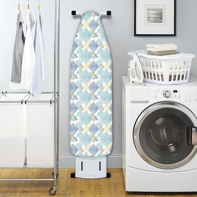 Extra Thick Ironing Board Cover and Pad, Nautical Coastal Ocean Beach Seashell Starfish 15x54 Ironing Board Cover, Resist Scorching and Staining,Elastic Edges,Marine Underwater