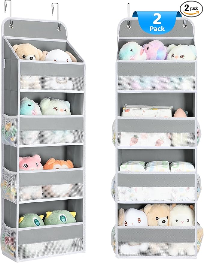Yecaye 2 Pack 4 Tier Over the Door Organizer - Foldable Portable Baby Essentials for Stuffed Animal Storage - Multi-purpose Bathroom Closet Organizers and Storage for Kids Newborn Baby Stuff-NeatNest