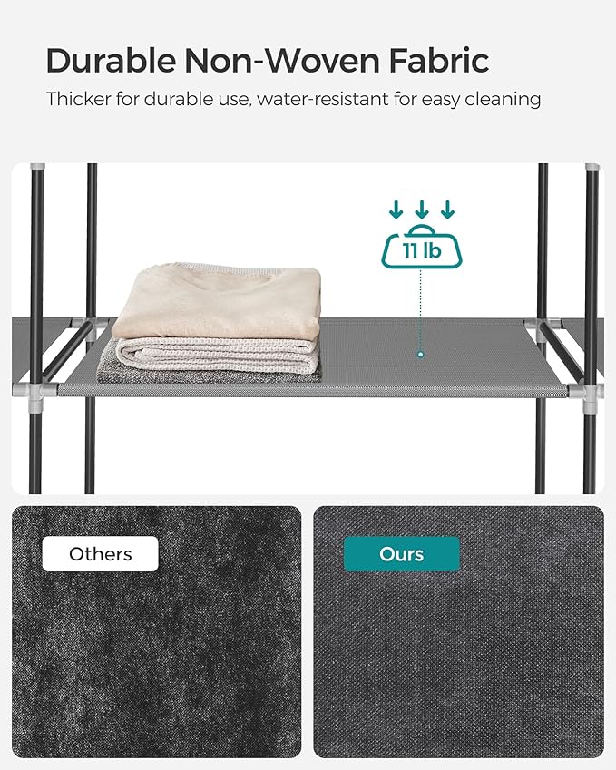 SONGMICS Portable Closet, Wardrobe Closet Organizer with Cover, 3 Hanging Rods and Shelves, 4 Side Pockets, 51.2 x 17.7 x 65.7 Inches, Large Capacity for Bedroom, Living Room, Gray URYG092G02-NeatNest