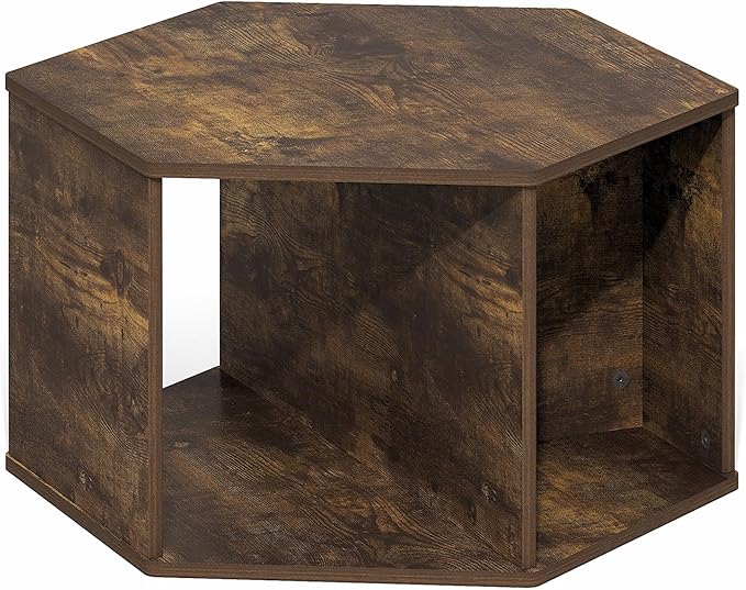 Furinno Modern Hexagonal Coffee Table, Unique Coffee Table, Center Table with Open Storage Shelf, Amber Pine-NeatNest
