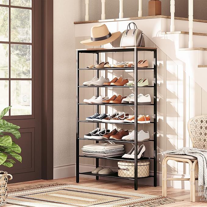 8-Tier Shoe Rack, Large Capacity Shoe Shelf, Shoe Organizer for Entryway, 28-32 Pairs of Shoes, Stable Sturdy, Tall Shoe Rack with Adjustable Metal Mesh Shelves, Rustic Brown SRHR1801Z-NeatNest