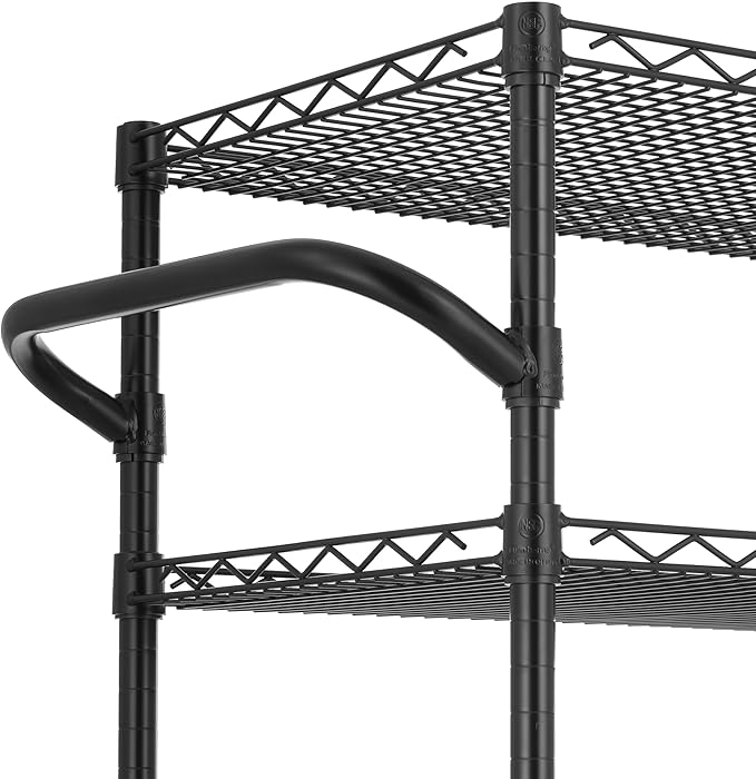 Finnhomy 4 Tier Heavy Duty Commercial Grade Rolling Cart with Handle Bar, Metal Wire Utility Cart with Wheels, Shelf Size 18" D x 30" W, NSF Listed, Black