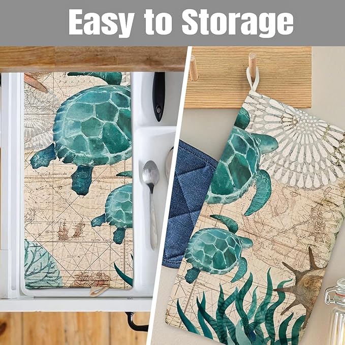 Dish Drying Mat for Kitchen Counter Large 16" x 18" Seaturtle Absorbent Microfiber Dishes Drainer Rack Mats Pad Reusable Washable