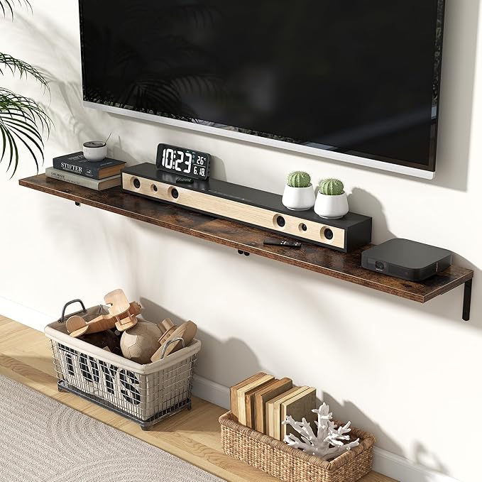 Fun Memories Deep Floating Shelves, 32W x 8D Floating Shelves Set of 2, Wall Mounted Shelf with Metal Brackets, Rustic Wood Wall Shelf for Bathroom, Kitchen and Living Room, Rustic Brown-NeatNest