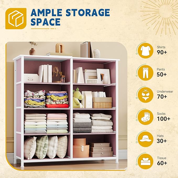 DWVO Fabric Dresser for Room, Tall Storage 8 Drawers, Black Dresser & Chest of Drawers, Storage Drawer Organizer for Closet, Living Room-NeatNest