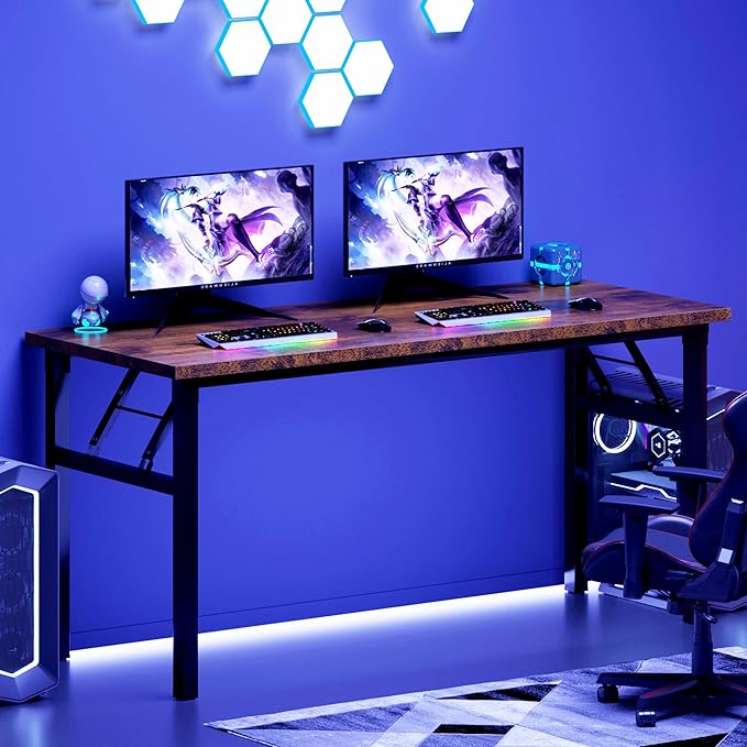 DlandHome Large Computer Desk, Folding Desk, Decent and Steady Home Office Desk/Workstation/Table 54.3inch Retro Black-NeatNest