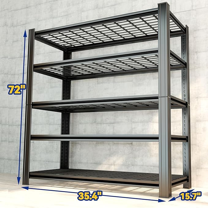 Garage Shelving,Heavy Duty 5-Tier Wire Shelving Unit - 72" H x 35.4" W x 15.7" D, 2500 lbs Load Capacity Storage Shelves,Adjustable Metal Shelves for Garage, Kitchen, and Pantry Storage-NeatNest