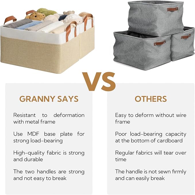GRANNY SAYS Storage Baskets for Shelves, Closet Organizer Bins, Clothes Storage Bins with Metal Frame, Large Baskets for Organizing and Storage, Collapsible, Khaki, 2-Pack-NeatNest