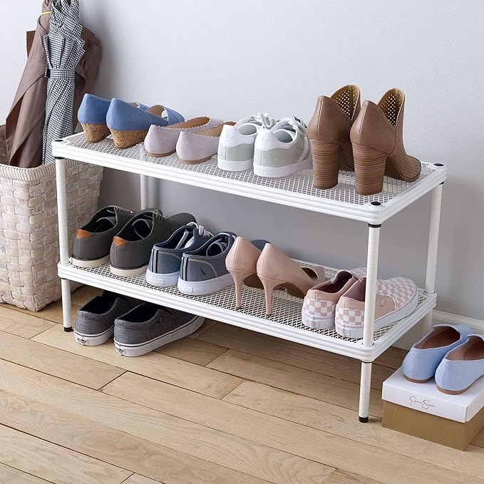Design Ideas MeshWorks, 2-Tier Steel Shelving Rack, 440lb Capacity Per Shelf, White-NeatNest