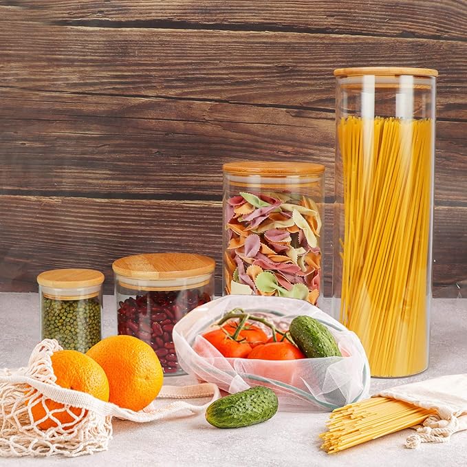 DHSBTLS 6 oz Glass Jars with Bamboo Lids, Borosilicate Glass Airtight Canisters sets, Food Storage Container, Pantry Organization and Storage Jars, Kitchen Spice Jars of 15-NeatNest