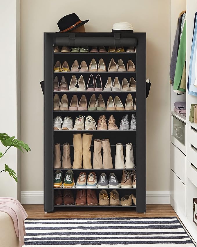 SONGMICS Shoe Rack with Non-Woven Fabric Cover, 9 Tier Storage Shelf for 40-50 Pairs of Shoes, Entryway, Suitable for Sneakers, High Heels, Flats, and Boots, Black URXJ36HV1-NeatNest