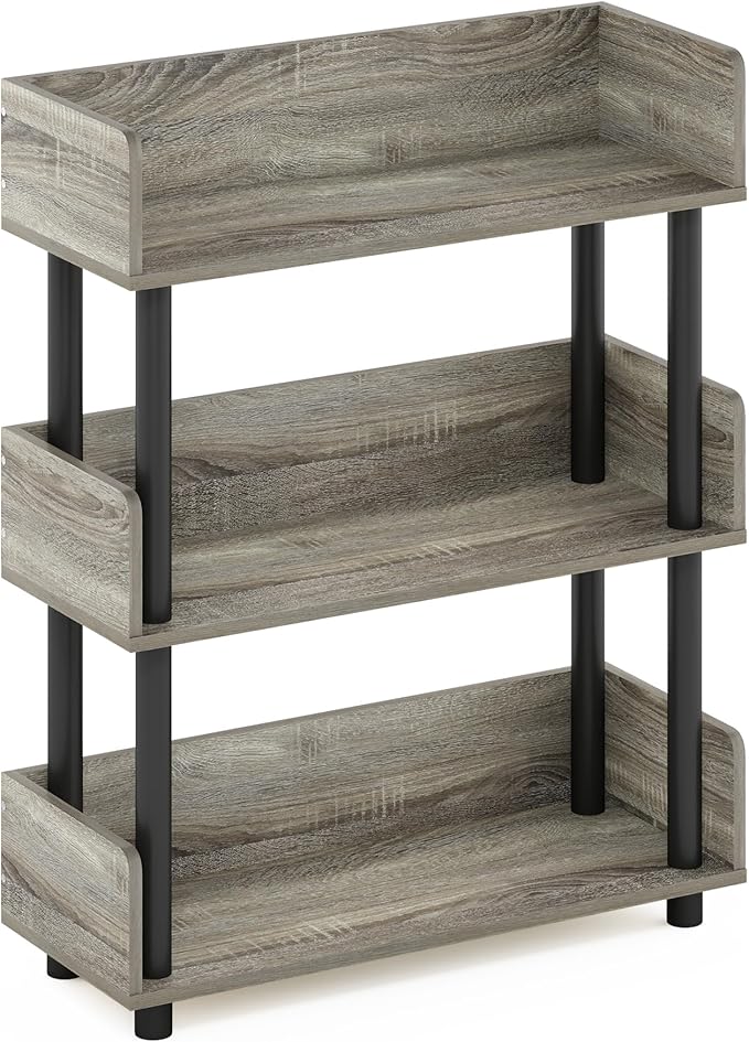 Furinno Turn-N-Tube 3-Tier Freestanding Multipurposes Display Rack, Bookshelf, French Oak/Black-NeatNest