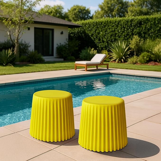 2xhome Modern Stackable Stool Chair | Versatile Plastic Molded Coffee Table Ottoman | Weather Resistant for Indoor Outdoor Use, Yellow