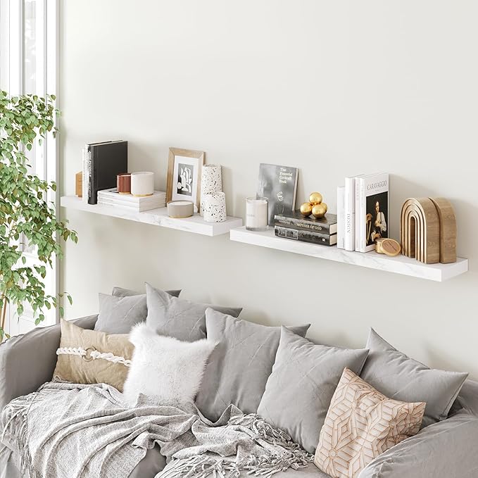 BAMEOS Floating Shelves,40 in W x 8in D Wall Mounted Wooden Shelves with Invisible Brackets Set of 2, Hanging Wall Shelves Decoration for Bedroom, Bathroom, Living Room and Kitchen-NeatNest