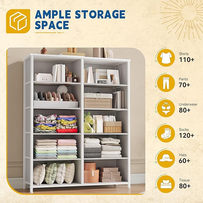 DWVO 10 Drawers Dresser, Fabric Dresser, Fabric Storage Tower, Organizer Unit for Bedroom, Living Room, Hallway, Closets-NeatNest