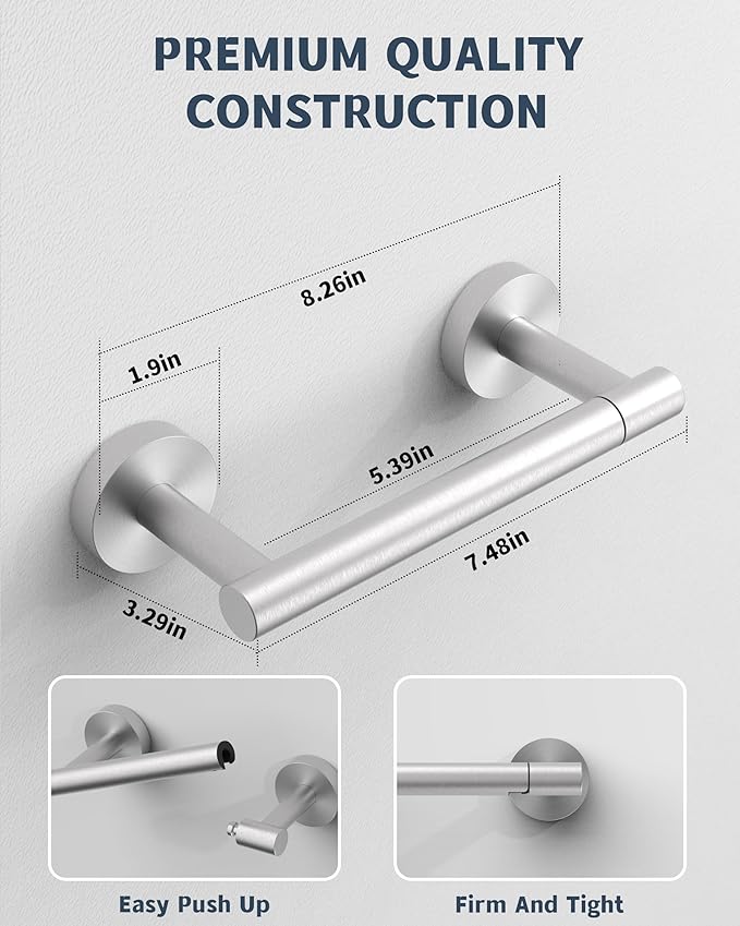 Bathroom Toilet Paper Holder Wall Mount SUS304 Stainless Steel Double Post Pivoting Toilet Paper Roll Holder Wall Mounted for Bathroom RV Commercial Toilet Tissue Dispensers, Brushed Nickel