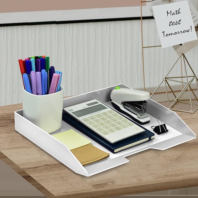 Acrimet Stackable Letter Tray Single Side Load, Plastic, Desktop File Organizer (White Color) (1 Unit)-NeatNest