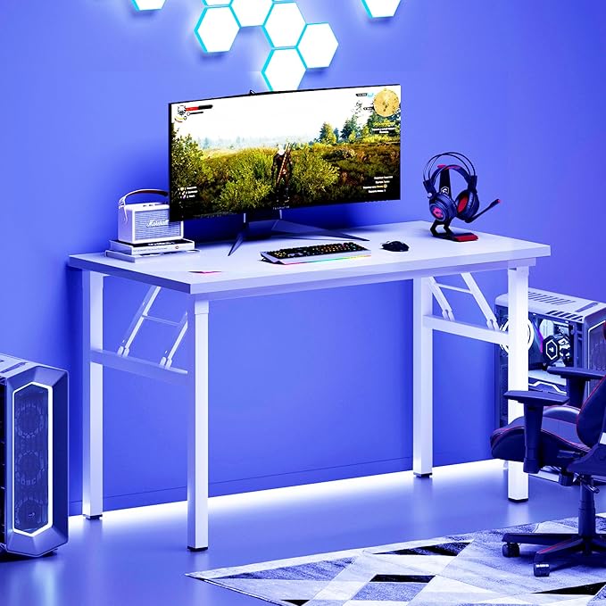 DlandHome Computer Desk Folding Table 39.4 inches Writing Desk for Small Space Folding Desk Laptop Desk No Assembly Required White&White-NeatNest