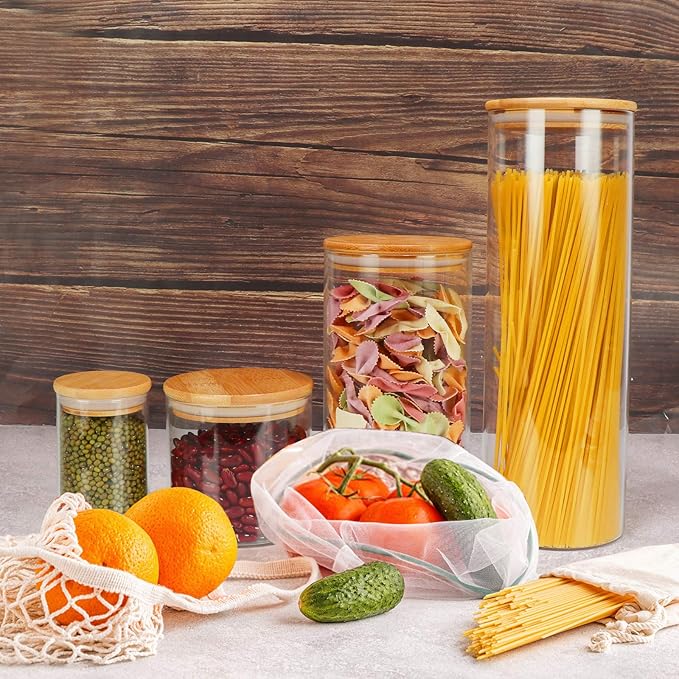 DHSBTLS 6 oz Glass Jars with Bamboo Lids, Borosilicate Glass Airtight Canisters sets, Food Storage Container, Pantry Organization and Storage Jars, Kitchen Spice Jars of 15-NeatNest