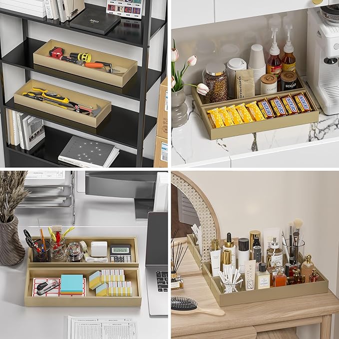 Bamboo Drawer Organizer - Extra Large Silverware & Utensil Organizer, 2 Pcs Toilet Toppers, Wooden Toilet Paper Basket (Gold, 17 X 6 X 2 Inch)-NeatNest