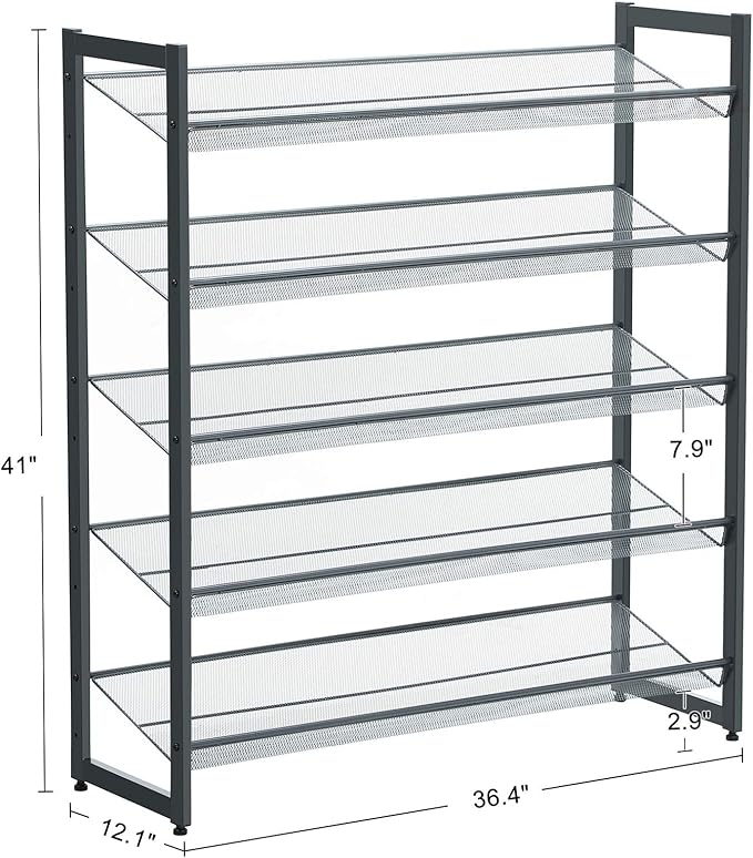 SONGMICS Shoe Rack, 5-Tier Shoe Organizer, Metal Shoe Storage for Garage, Stackable Shoe Shelf, with Adjustable Flat or Angled Shelves, 20-25 Pairs, Charcoal Gray ULMR05GB-NeatNest